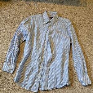 Spier & Mackay 15.5-32 Linen Blue Striped Men's Button-Down Shirt